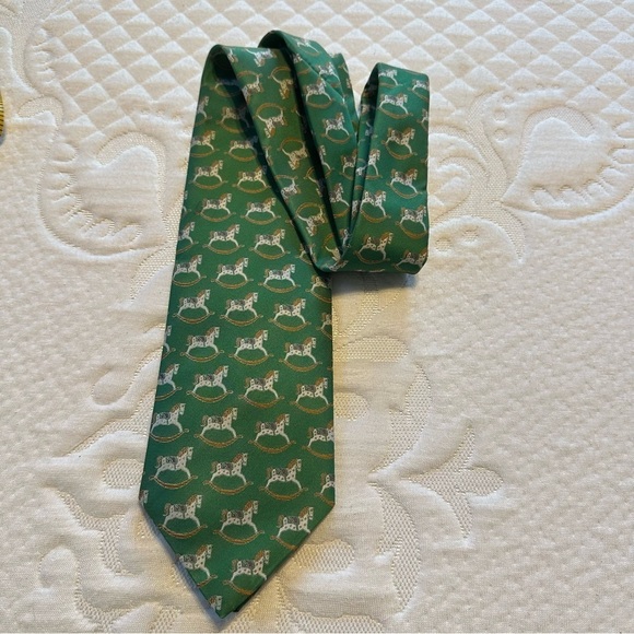 Cornelia James Tie Green & Cream Toy Rocking Horses Polyester 54” x 3.75” - Picture 3 of 8